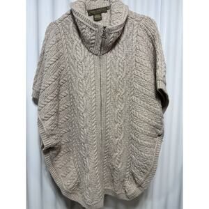 Inis Crafts 100% Merino Wool Cable Knit Batwing Cape Fisherman Poncho Size S/M